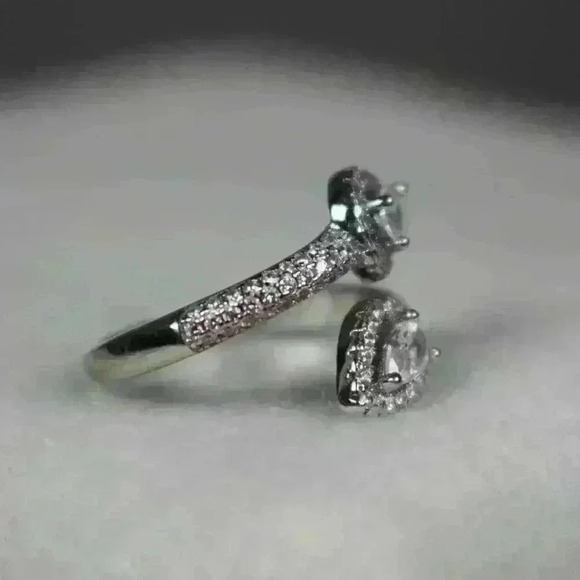 925 STAMP Sterling Silver Double Teardrop Cubic Zirconia Crystal Ring Size 6 - Picture 4 of 7